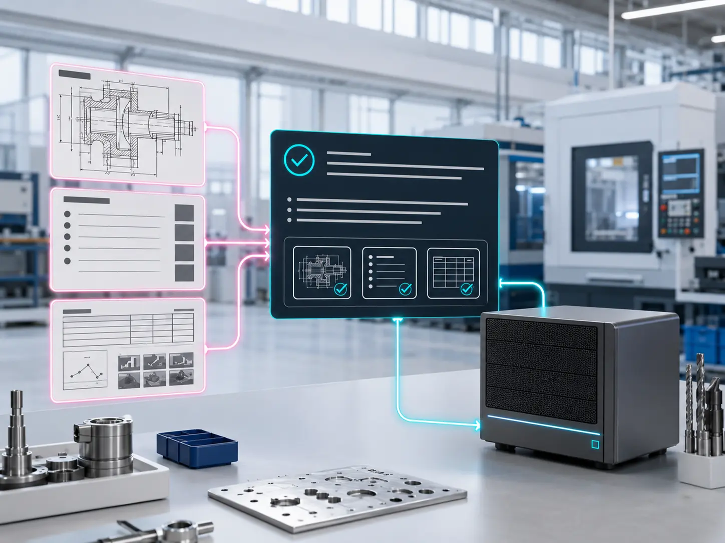 Serveur local reliant les documents et les données d’un atelier industriel